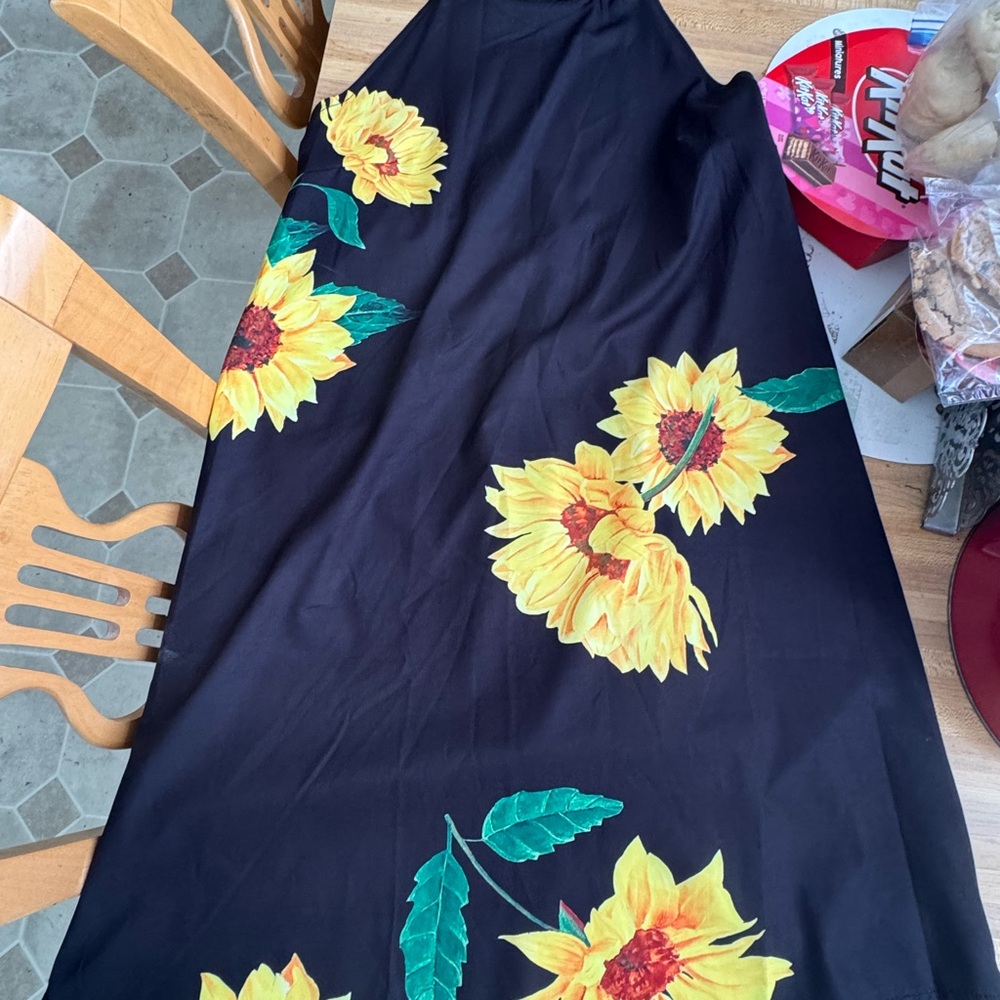 Floral Black Dress with Sunflower Print